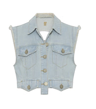 Load image into Gallery viewer, Skyblue Cropped Denim Trucker Top
