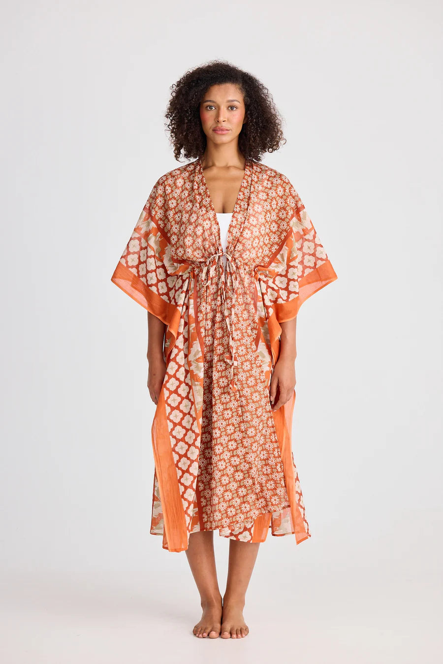 Asia Long Kaftan - Rust floral