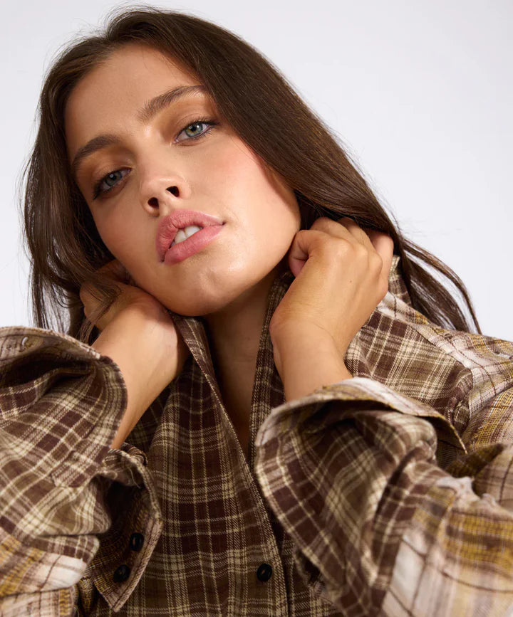 Rodeo Rust Patchwork Flannel Shirt - Brown