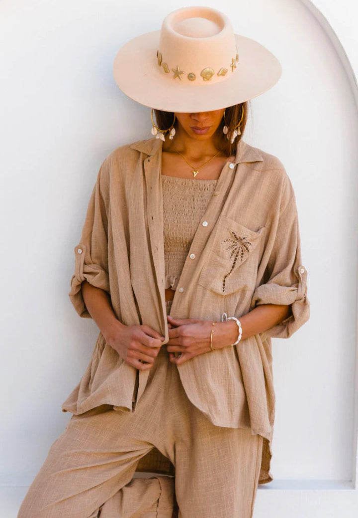 3 Palms Shirt Dress ~ Almond