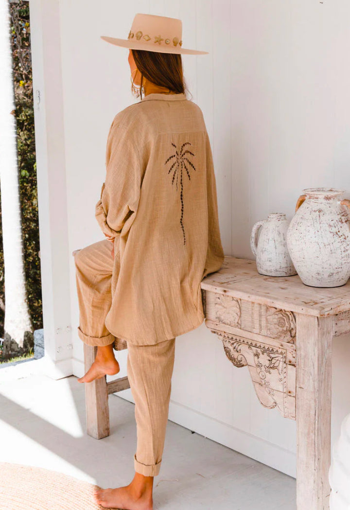 3 Palms Shirt Dress ~ Almond