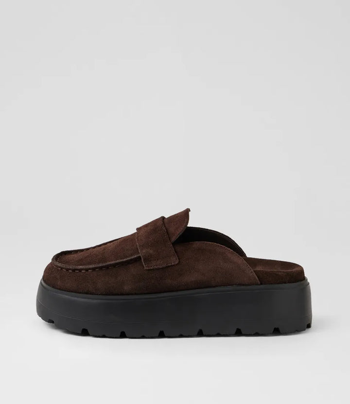 Kravitz Dark Choc Suede Mules