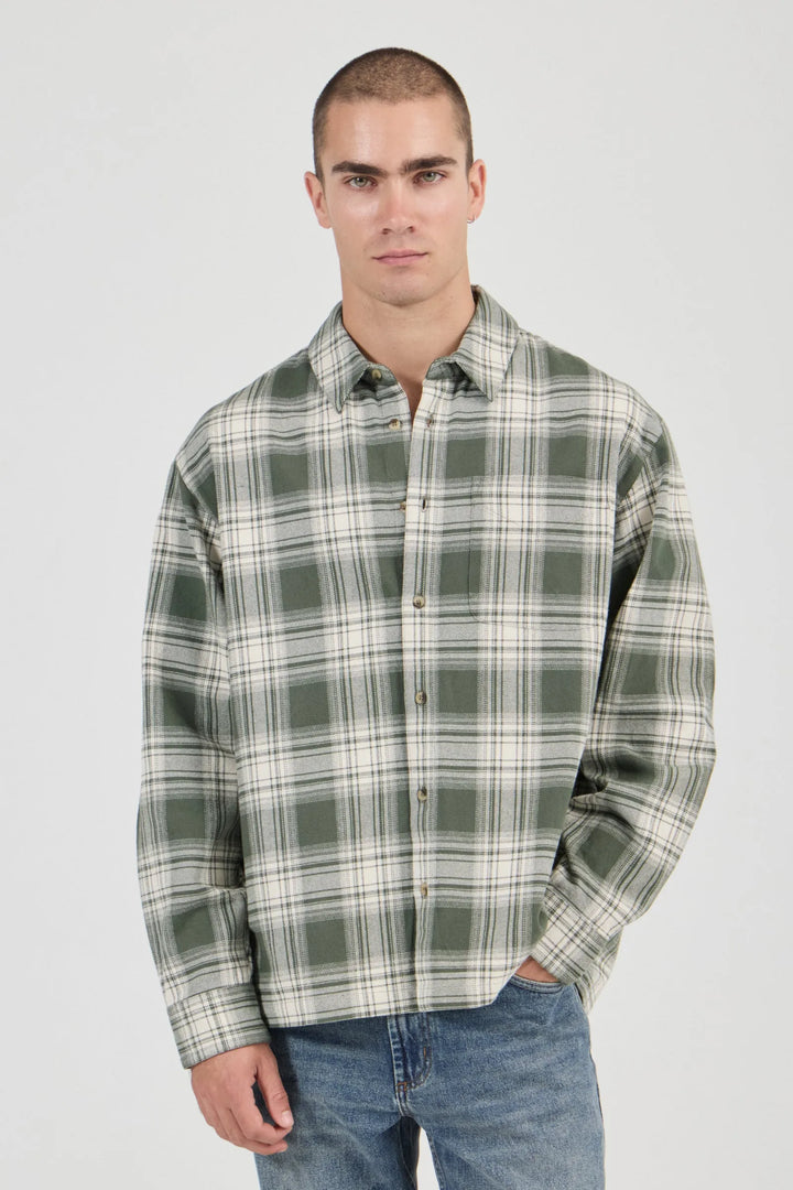 Campus Heavy Check Long Sleeve Shirt - Olive