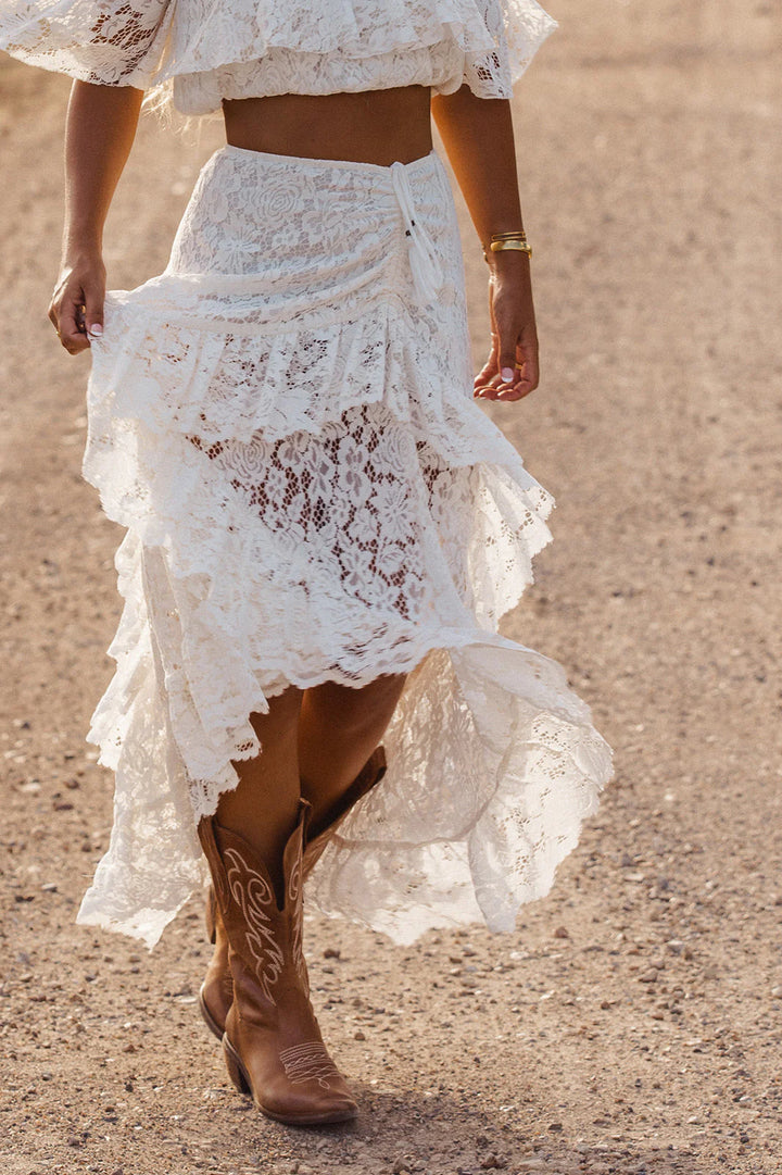 Ember Frill Skirt - Off-white Lace