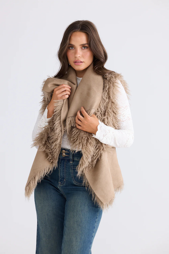 Luna Fur Vest - Taupe