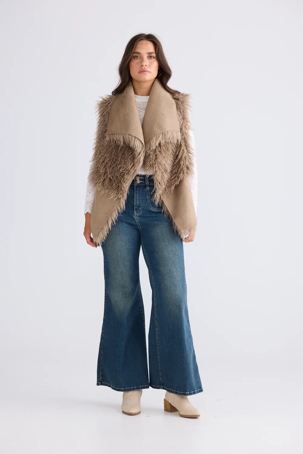 Luna Fur Vest - Taupe