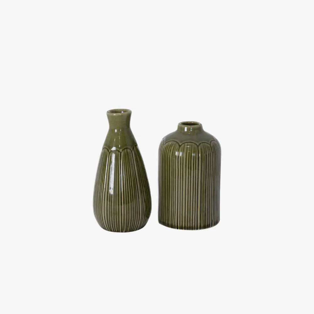 The Highlines Botanica Ceramic Bud Vase Set of 2 (Sml & Lge) - Moss