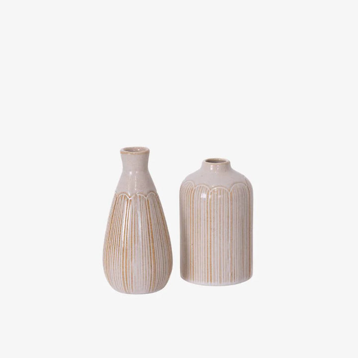 The Highlines Botanica Ceramic Bud Vase Set of 2 (Sml & Lge) - Oat