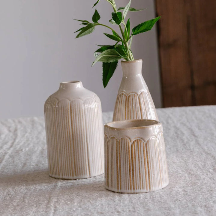 The Highlines Botanica Ceramic Bud Vase Set of 2 (Sml & Lge) - Oat