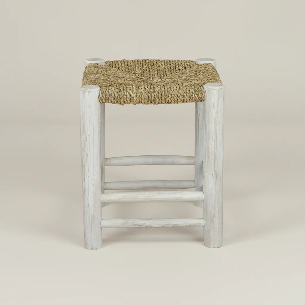 Susil Low Seagrass Stool White Washed