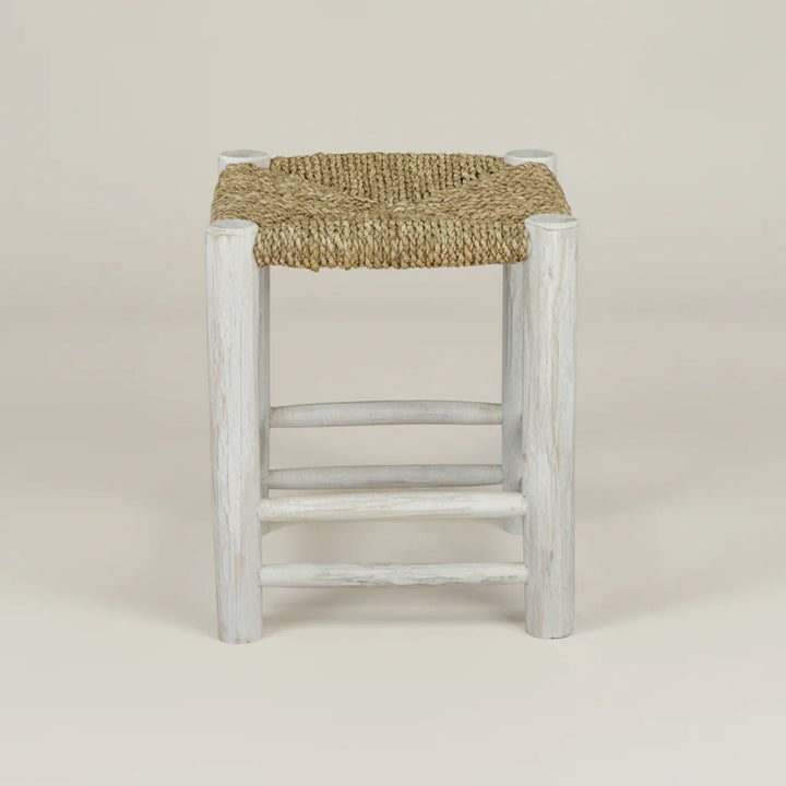 Susil Low Seagrass Stool White Washed