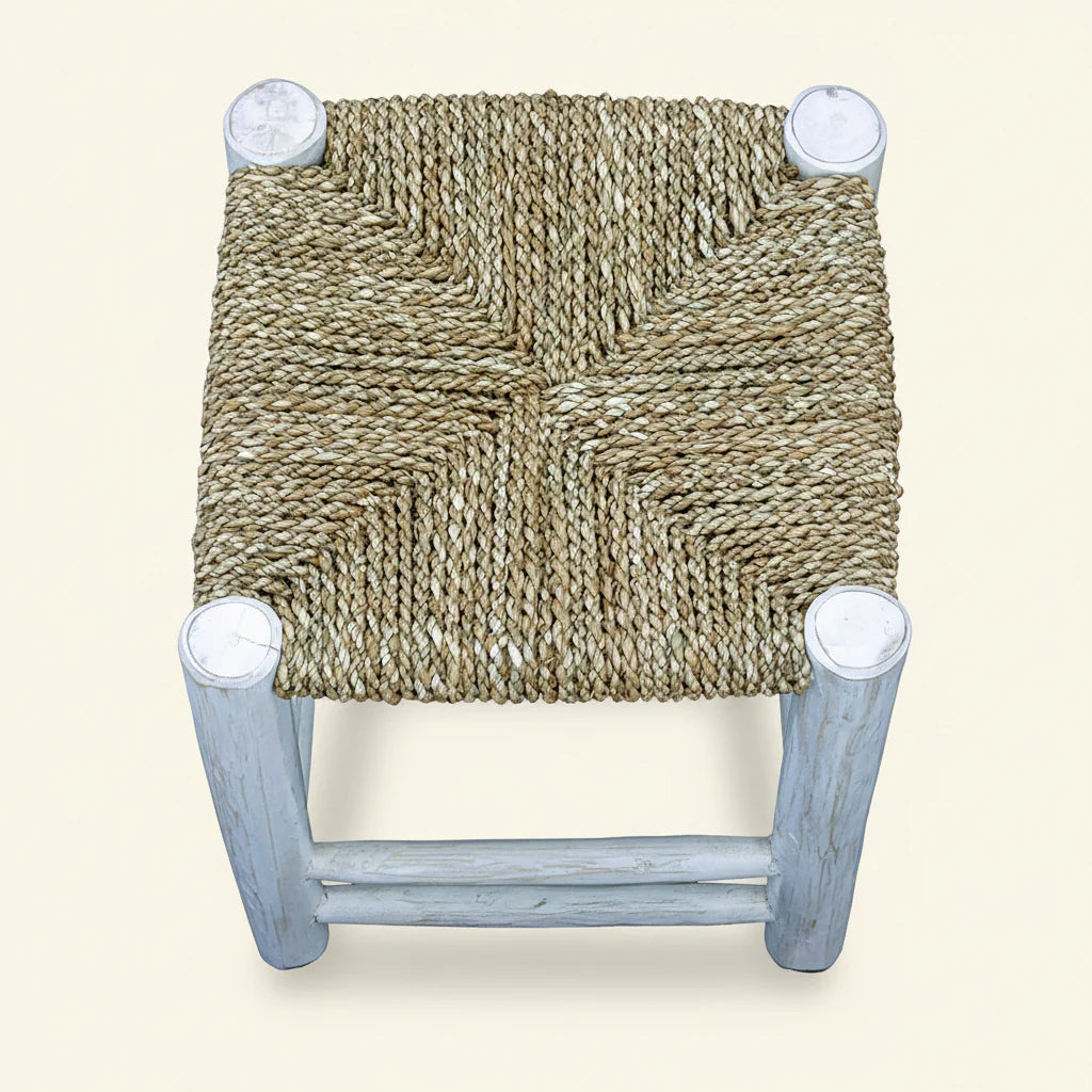 Susil Low Seagrass Stool White Washed