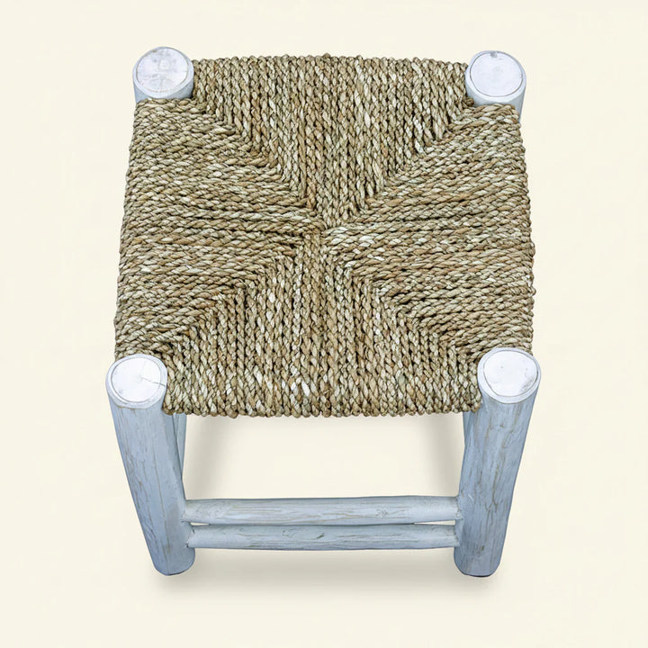 Susil Low Seagrass Stool White Washed