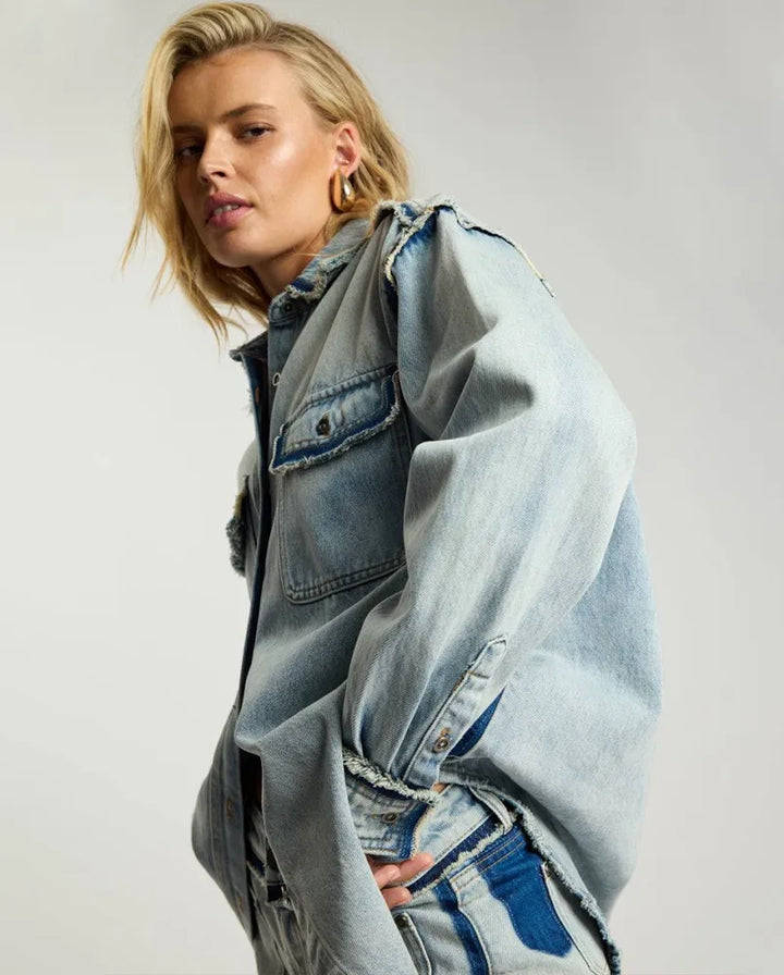 Split Party Everyday Denim Shirt - Split Party Contrast Blue