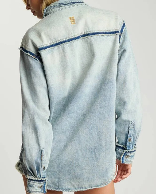 Split Party Everyday Denim Shirt - Split Party Contrast Blue