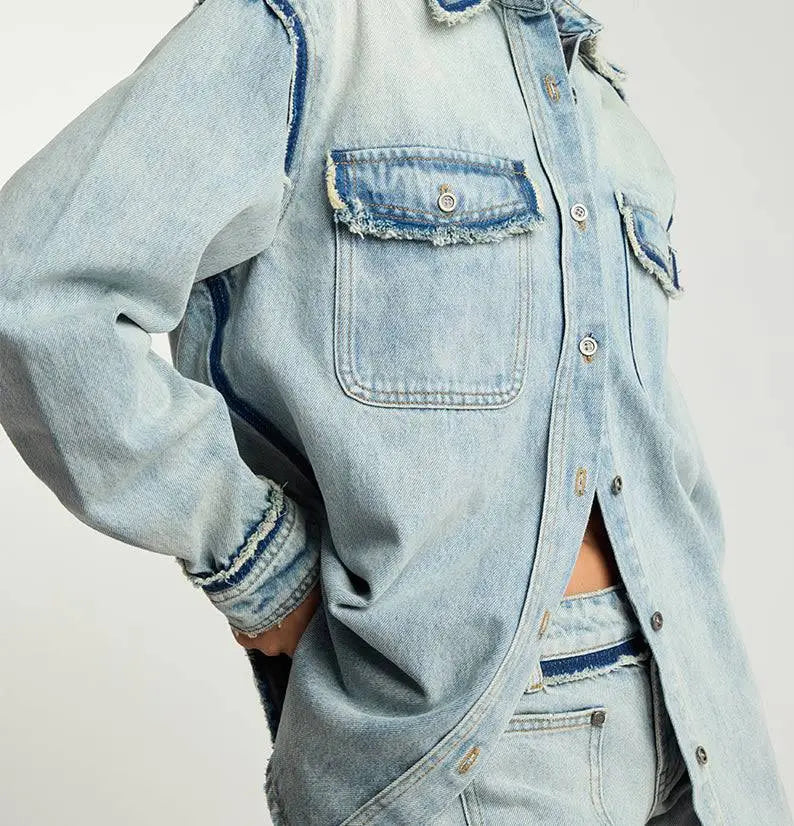 Split Party Everyday Denim Shirt - Split Party Contrast Blue