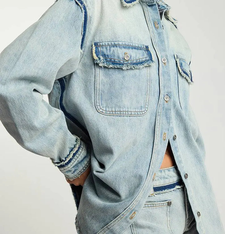 Split Party Everyday Denim Shirt - Split Party Contrast Blue