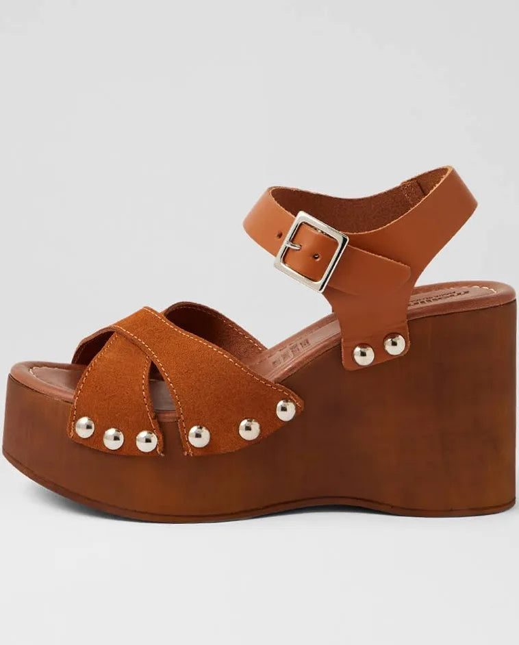 Junah Caramello Suede Wedge Sandals