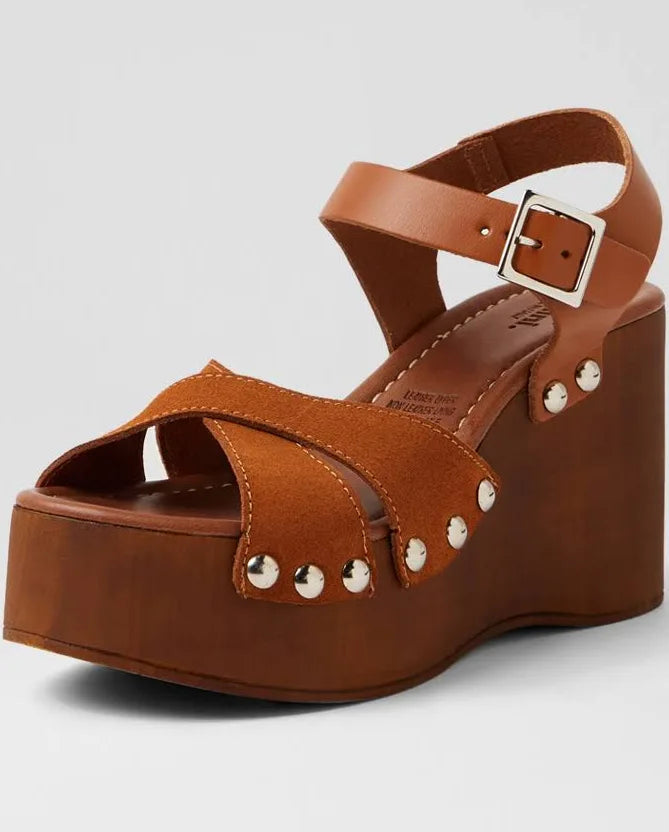 Junah Caramello Suede Wedge Sandals