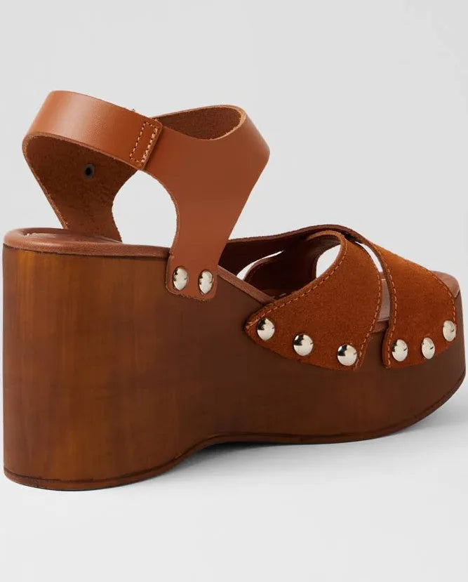 Junah Caramello Suede Wedge Sandals