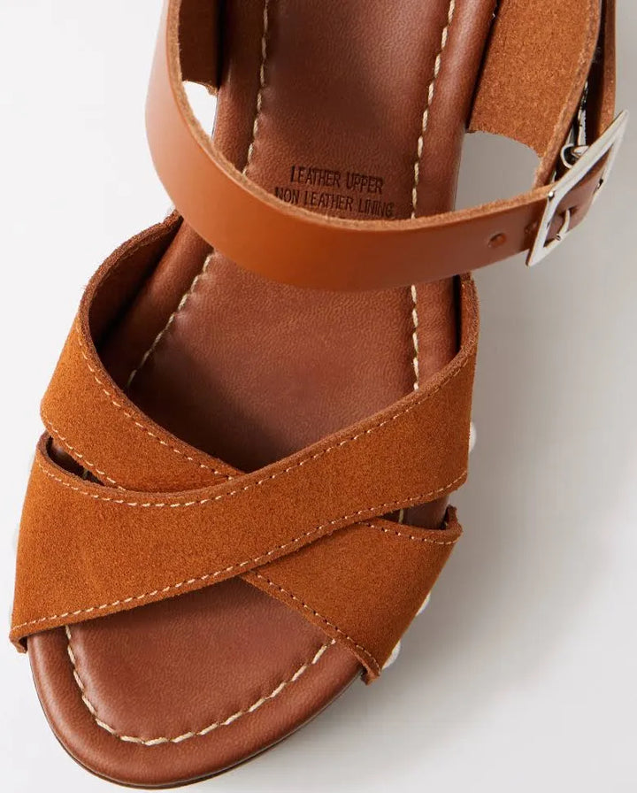 Junah Caramello Suede Wedge Sandals