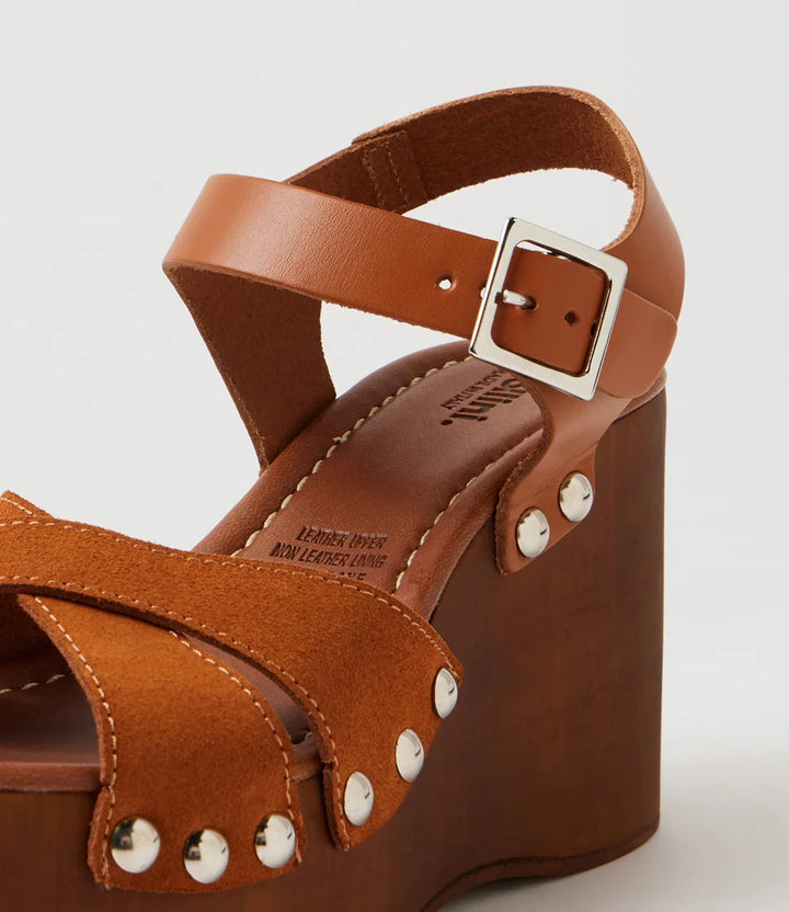 Junah Caramello Suede Wedge Sandals