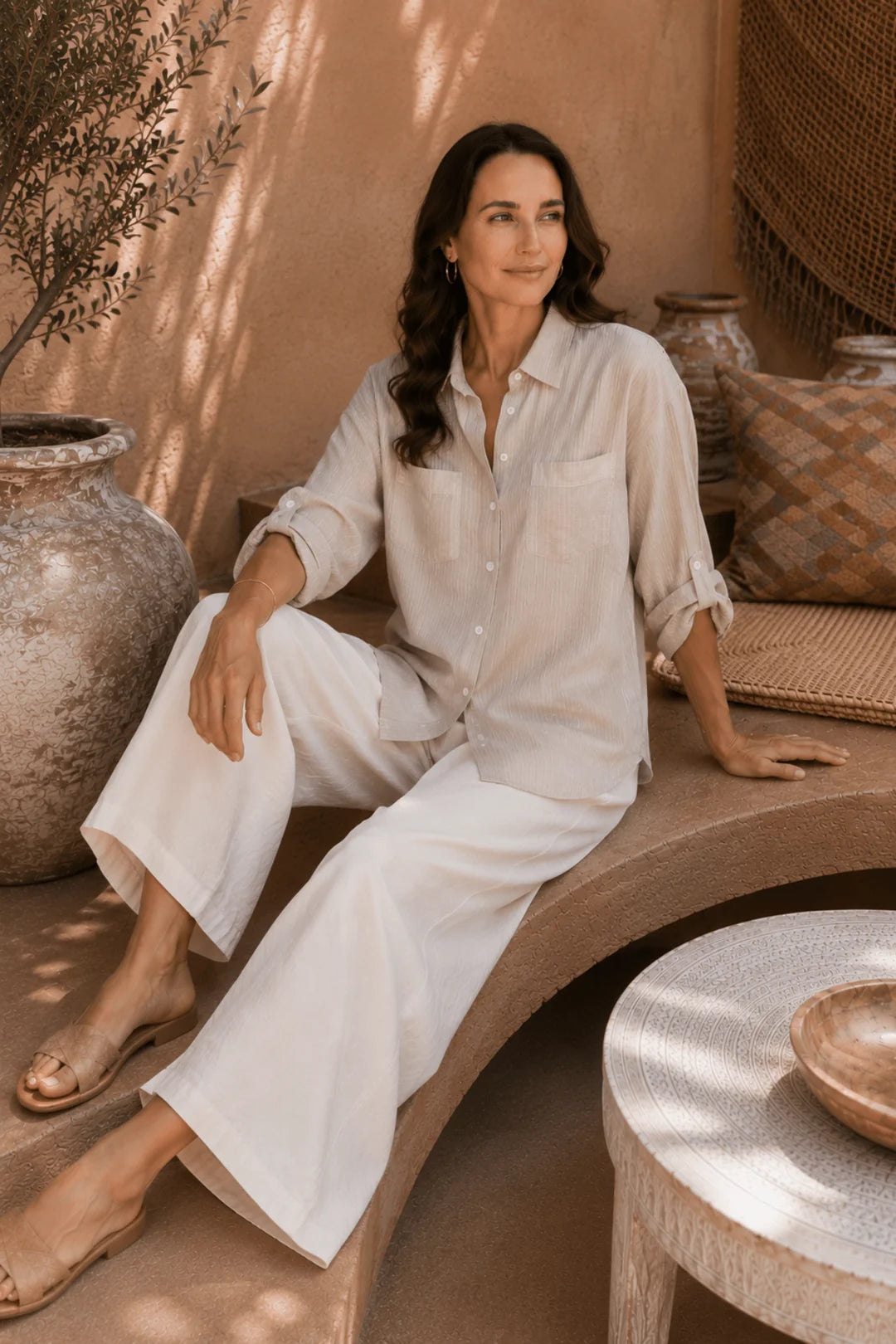 Carmen Cotton Striped Shirt - Cinnamon