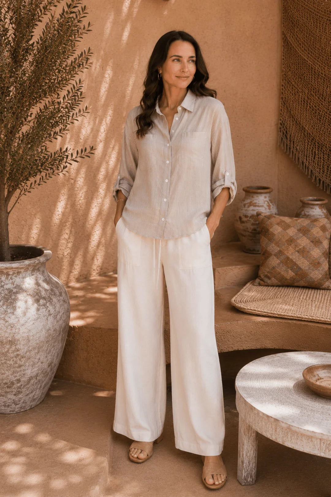 Carmen Cotton Striped Shirt - Cinnamon
