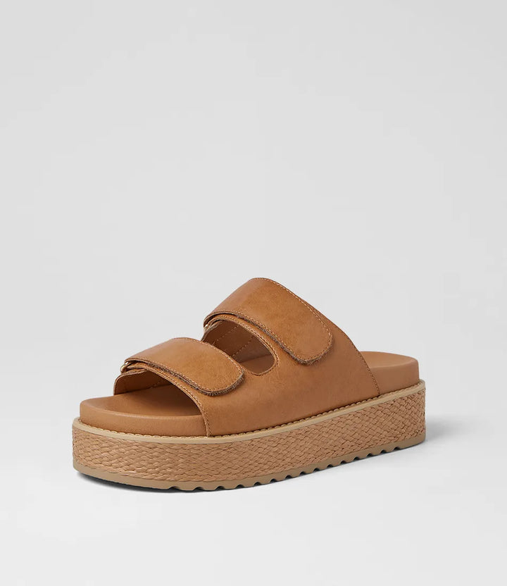Boneeta Dark Tan Leather Woven Sandals