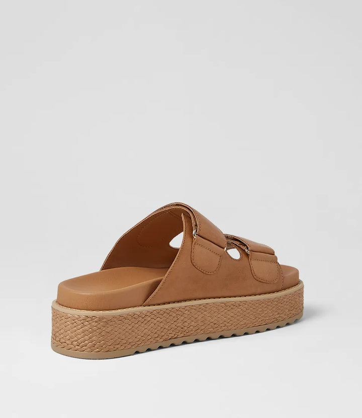 Boneeta Dark Tan Leather Woven Sandals