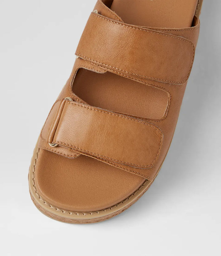 Boneeta Dark Tan Leather Woven Sandals