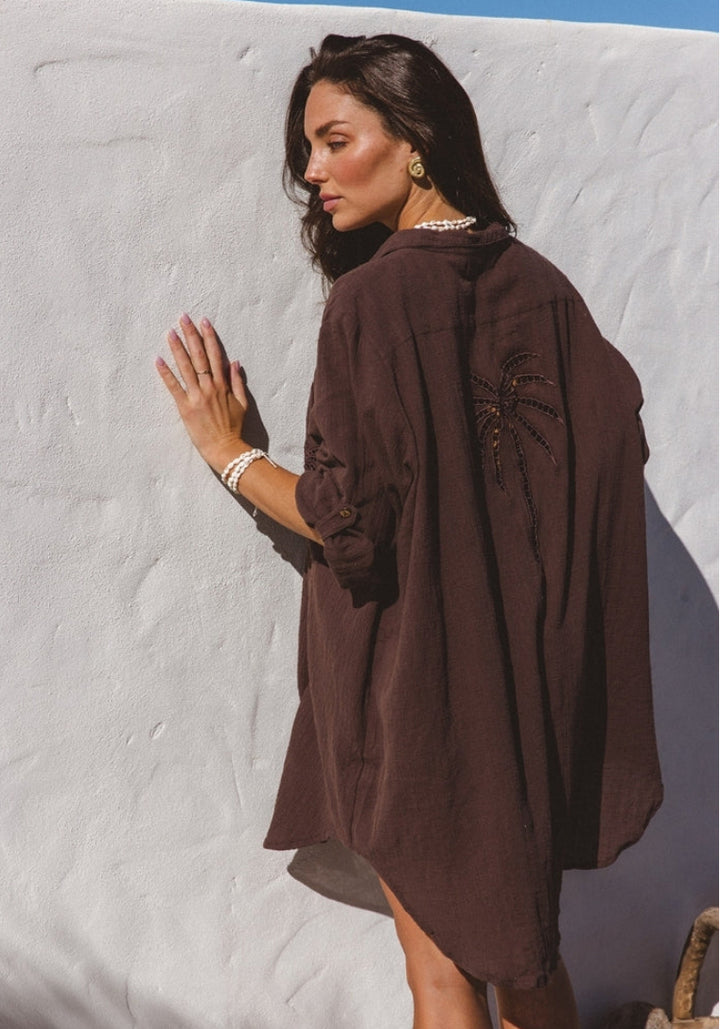 Palm Shirt Dress - Espresso
