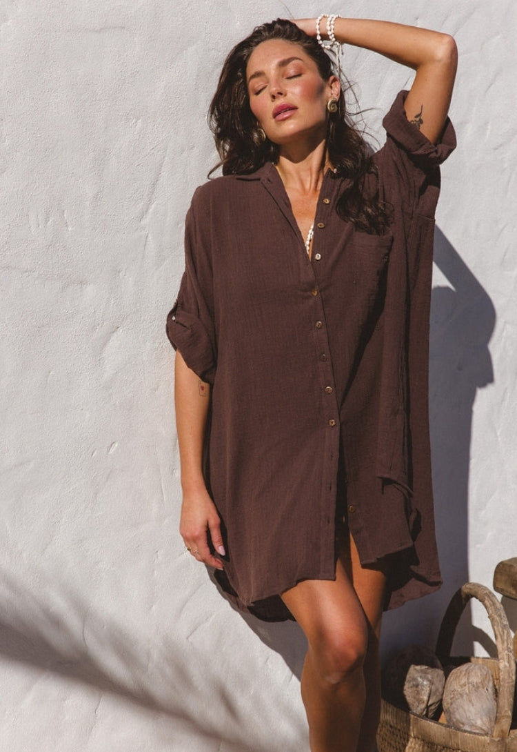 Palm Shirt Dress - Espresso