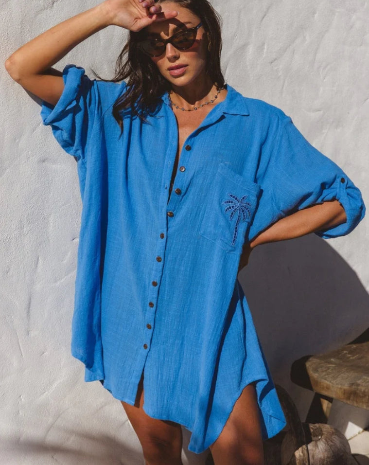 Palm Shirt Dress - Oceano