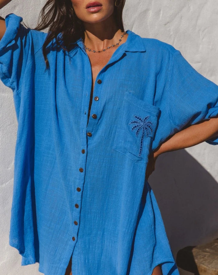 Palm Shirt Dress - Oceano