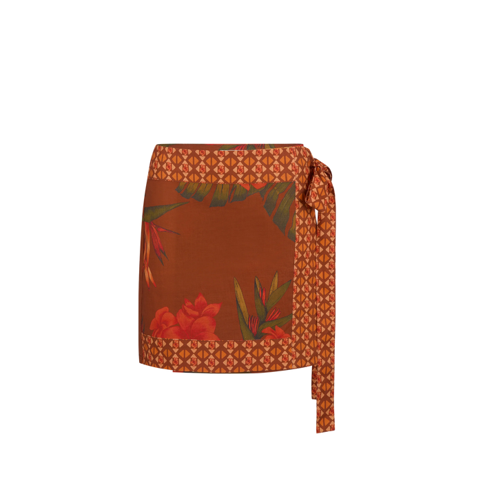 Cuban Tropical Wrap Skirt - Coffee