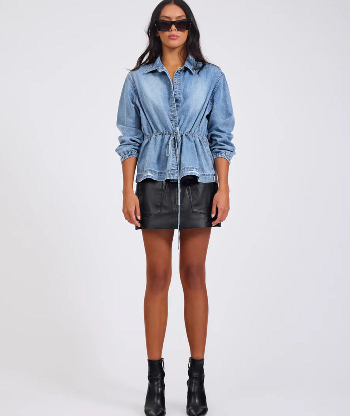 Drawstring Denim Shirt - Washed Blue