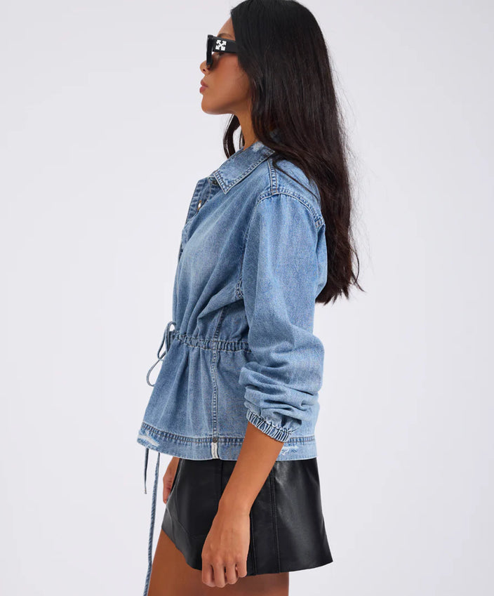 Drawstring Denim Shirt - Washed Blue