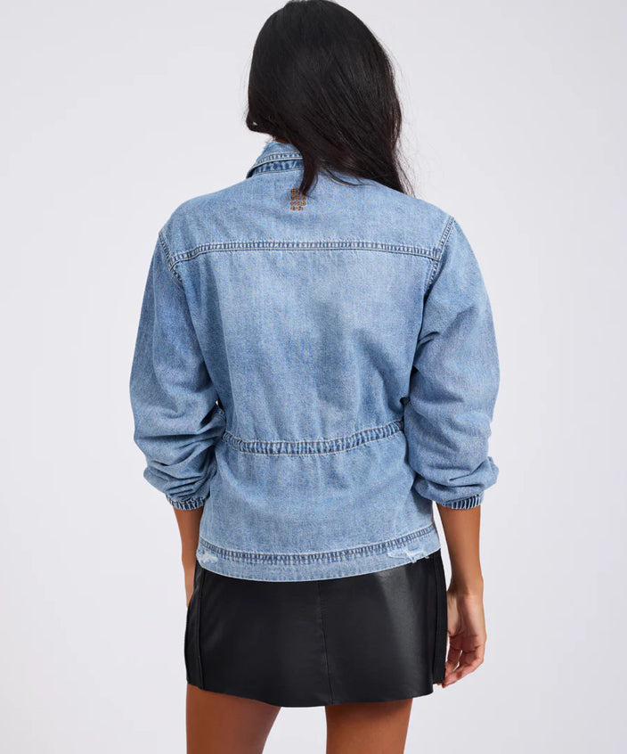 Drawstring Denim Shirt - Washed Blue