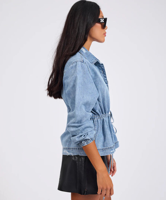 Drawstring Denim Shirt - Washed Blue