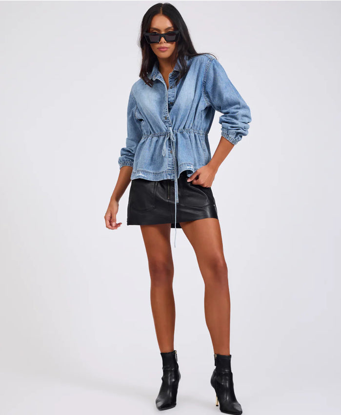 Drawstring Denim Shirt - Washed Blue