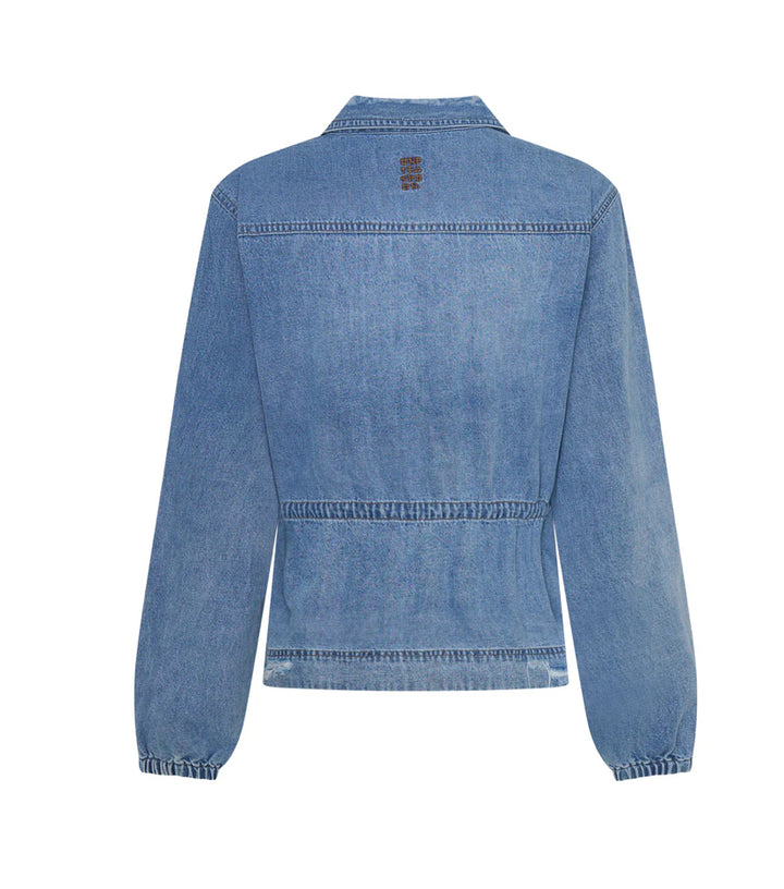 Drawstring Denim Shirt - Washed Blue