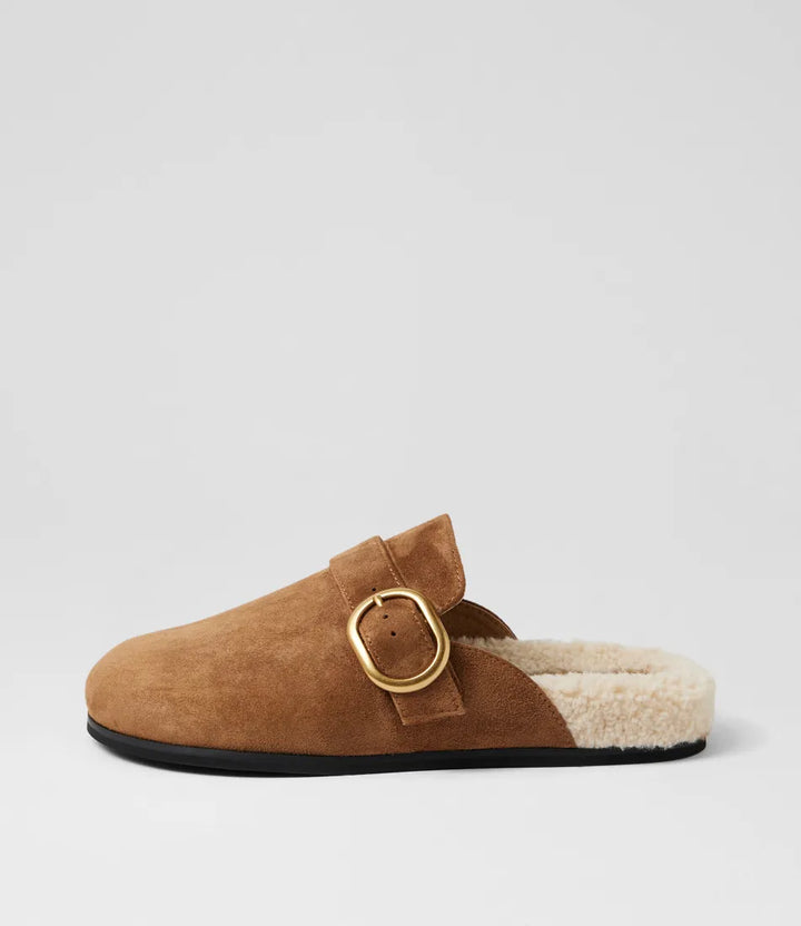 Viola Biscuit Cream Suede Faux Fur Mules