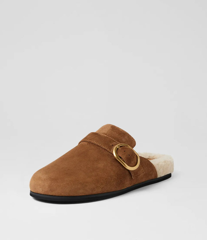 Viola Biscuit Cream Suede Faux Fur Mules