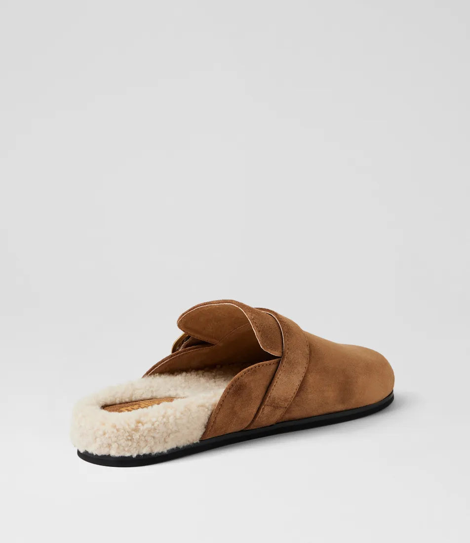 Viola Biscuit Cream Suede Faux Fur Mules