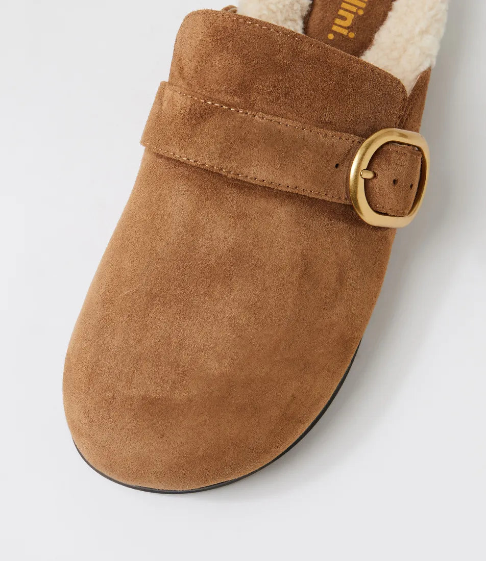 Viola Biscuit Cream Suede Faux Fur Mules