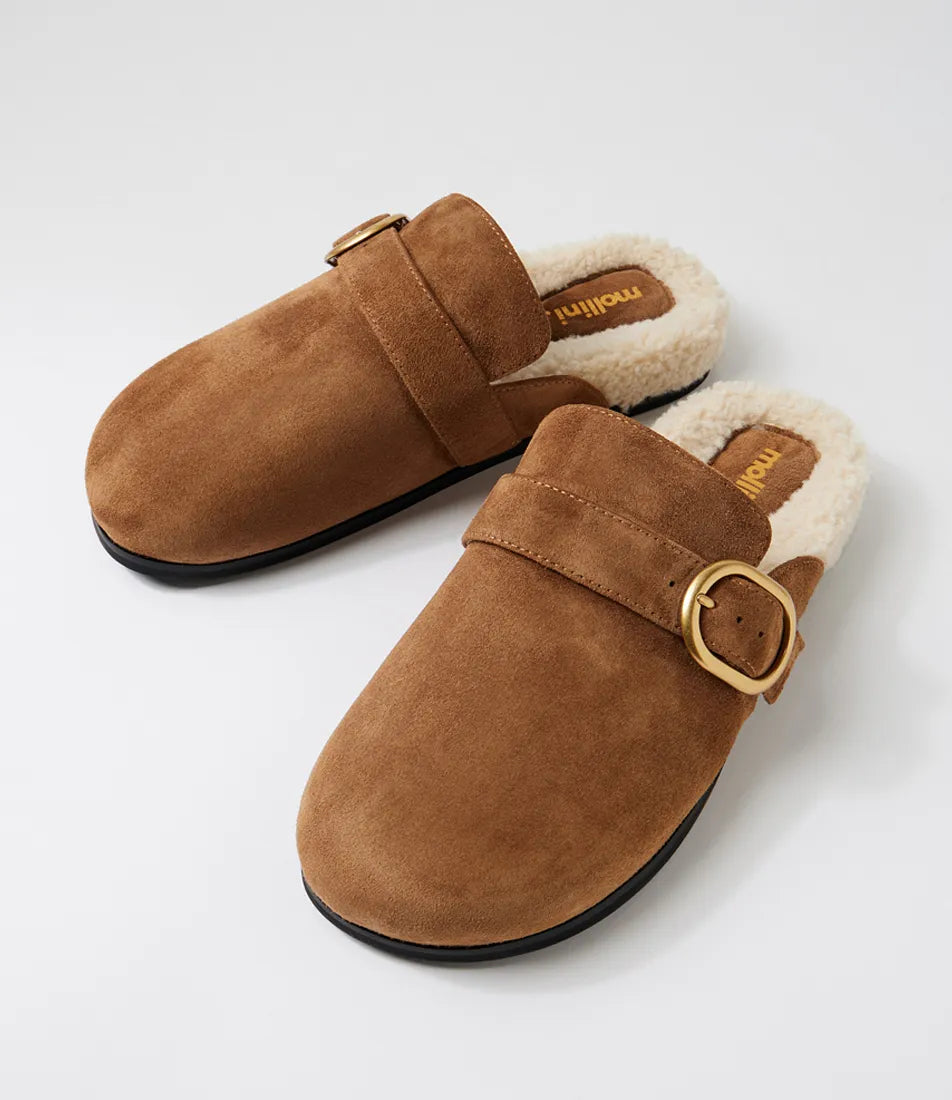 Viola Biscuit Cream Suede Faux Fur Mules