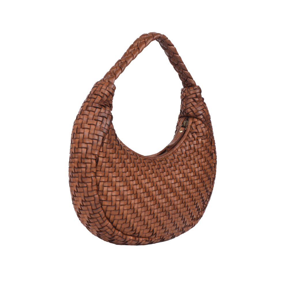 Windsor Woven Leather Shoulder Bag ~ Oak