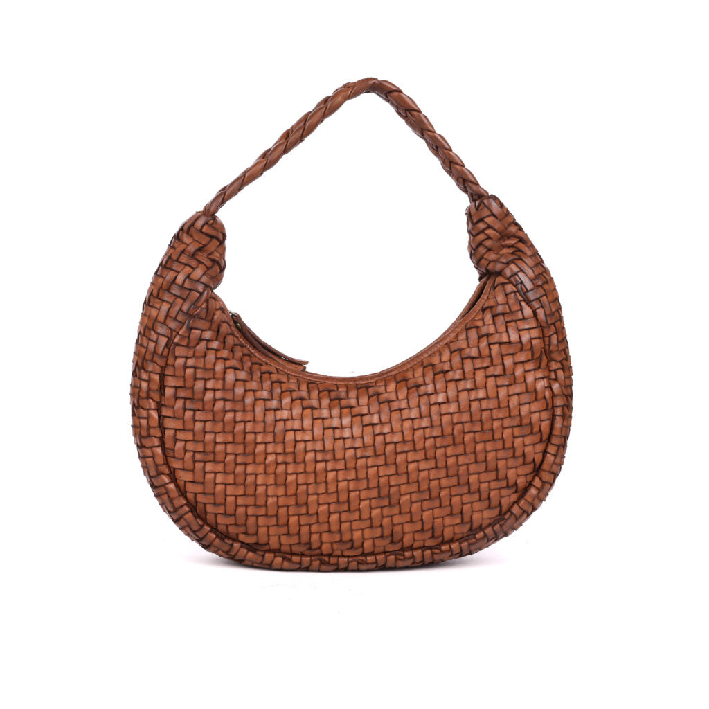Windsor Woven Leather Shoulder Bag ~ Oak