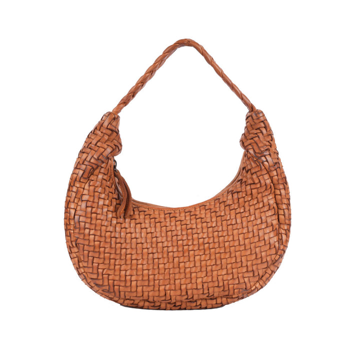 Windsor Woven Leather Shoulder Bag ~ Tan